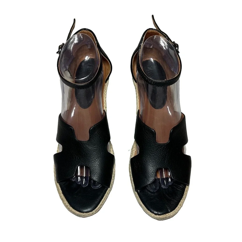 L'Amour Des Pieds Women's 9M Black Leather Wedge Espadrille Heeled Sandals